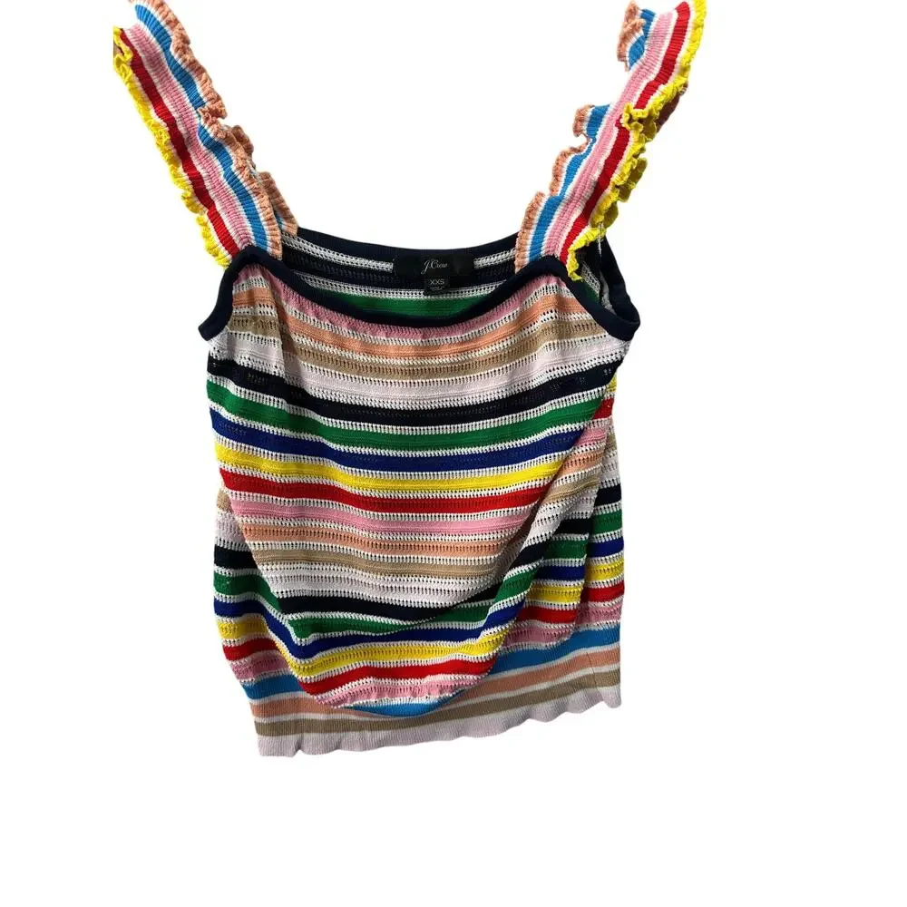J.Crew Rainbow Stripe Ruffle Knit Tank Top - Size XXS